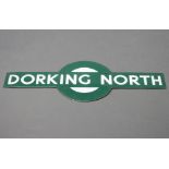 A Southern Railways green and white enamelled station sign for Dorking North, the reverse marked