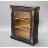 A Victorian inlaid ebonised and brass mounted Pier cabinet, fitted shelves enclosed by glazed