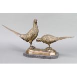A 20th Century bronze figure group of 2 pheasants raised on an octagonal marble base 32cm h x 67cm w