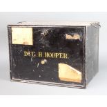 A rectangular black painted metal deed box marked Dr G H Hooper 30cm h x 40cm w x 29cm d
