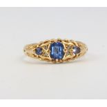 A Victorian 18ct yellow gold diamond and sapphire ring size J, 2.2 grams