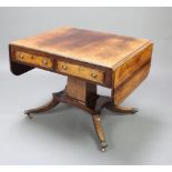 A Regency rosewood and inlaid brass pedestal sofa table fitted 2 drawers, raised on square column