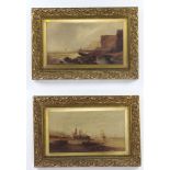 E W Rogers, oils on canvas, a pair, signed, coastal scene with vessels and coast scene with moored