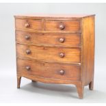 A 19th Century mahogany chest of 2 short and 3 long drawers with tore handles, raised on splayed