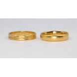 Two 22ct yellow gold wedding bands, size M, 7.4 grams