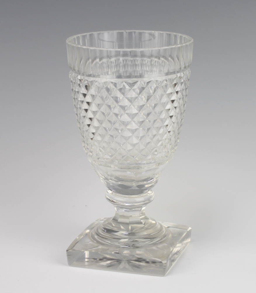 A 19th Century cut glass vase with hobnail decoration on square base 19cm This vase has a tiny