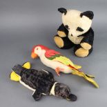 A Merrythought figure of a parrot 42cm x 10cm (slight moth damage to beak), a felt figure of a