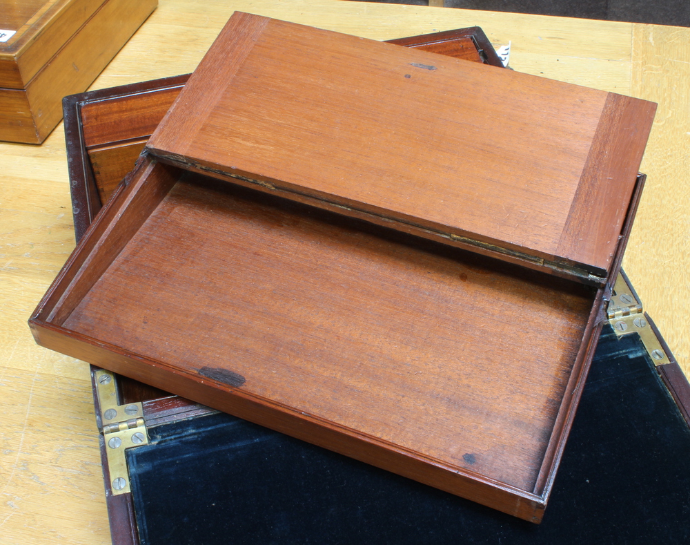 A Georgian mahogany and brass banded writing slope with hinged lid and secret drawer 18cm h x 35cm w - Image 14 of 14