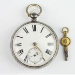 A Victorian silver cased keywind pocket watch and key The watch is not working