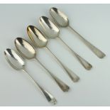 Five early Georgian silver table spoons mixed dates and makers, 295 grams