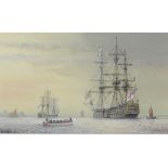 Peter Hilliard, watercolour signed, "Evening Portsmouth" maritime study 22cm x 36cm
