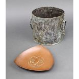 A Newlyn style planished and embossed copper triangular shaped dish decorated an eagle 20cm x 19cm