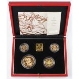 A cased United Kingdom gold proof sovereign 4 coin collection set 1999, comprising half sovereign,