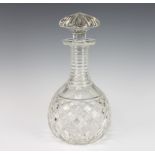 A Georgian design mallet shaped decanter and mushroom shaped stopper with ring neck 37cm
