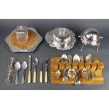 A silver plated muffin dish and stand and minor plated wares