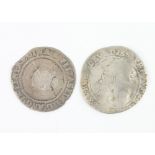 A James I Irish sixpence and an Elizabeth I sixpence