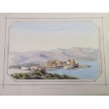 A 19th Century French inlaid olive wood album dated 1875 containing watercolour landscapes of