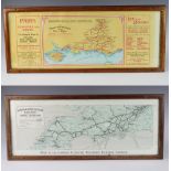Railway carriage posters, London and South Western Railway System 24cm x 63cm and The Sunny South