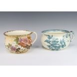 An Edwardian chamber pot with floral transfer print decoration, a Bonn ditto