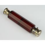 A Victorian red glass double ended scent bottle with plated mounts 14cm