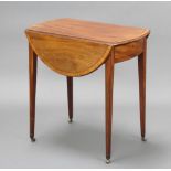 A 19th Century inlaid and crossbanded mahogany oval Pembroke table fitted a drawer, raised on square