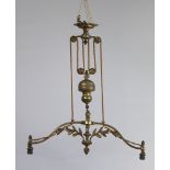 An Edwardian gilt metal 2 light rise and fall electrolier complete with weight 23cm h x 63cm