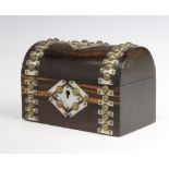 A Victorian coromandel stud work and mother of pearl stationery box 16cm