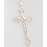 A 9ct white gold paste set cross pendant 80mm, 12.2 grams