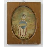19th Century oval silk work embroidery of a young lady 22cm x 16cm The silk has numerous tears
