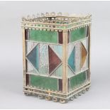 A square Art Nouveau gilt metal and lead glass lantern 25cm h x 17cm