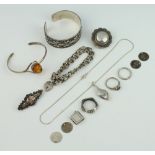 A silver bangle and minor silver jewellery, 116 grams