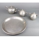 A Wahlee 4 piece pewter tea service - tray, teapot, milk jug and sugar bowl