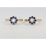 Two 18ct yellow gold sapphire and diamond cluster rings size M, 7.1 grams