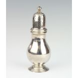 A Queen Anne style silver baluster sugar shaker London 1937, 15cm, 164 grams