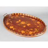 An early 20th Century Dutch inlaid mahogany oval twin handled tea tray 57cm w x 39cm dThe tray is