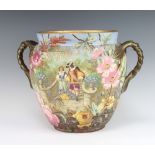 An Edwardian jardiniere decorated with a fete gallant scene 41cm together with a smaller ditto