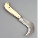A 19th Century Continental polished steel folding pruning knife, the 11cm blade marked FB 3 and with