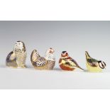 A Royal Crown Derby Imari pattern paperweight chicken 9cm, ditto bird 9cm, another 8cm and a King