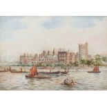 Watercolour unsigned, Thames river scene with Lambeth Palace, 13cm x 18cm