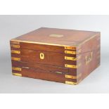 A Georgian mahogany and brass banded writing slope with hinged lid and secret drawer 18cm h x 35cm w