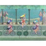 Leo Anchoritz 1979, oil on board, South of France study of the Tour de France with figures, 46cm x