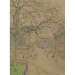 Bernard C Gotch, watercolour signed, London street scene with figures 32cm x 24cm