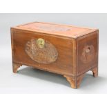 A Chinese carved camphor coffer with hinged lid 64cm h x 104cm w x 53cm d Some staining and light