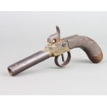 A 19th Century percussion lock pocket pistol, the 7cm barrel with Birmingham proof house mark and