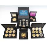 Five gilt commemorative crown sets and a boxed 1953 coin set