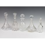 A spirit decanter and stopper 20cm, 2 ships decanters and 2 others Two of the decanters are chipped