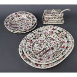 An Edwardian Turkish decoration part dinner service comprising 2 small tureens and covers (1 cover