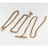 Three gold Albert chains, 30 grams