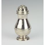 A George II silver baluster pepperette of simple form, London 1732, 11cm, 156 grams