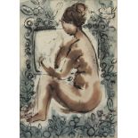 Mid Century print, portrait of a naked lady indistinctly signed and dated '66 61cm x 43cm